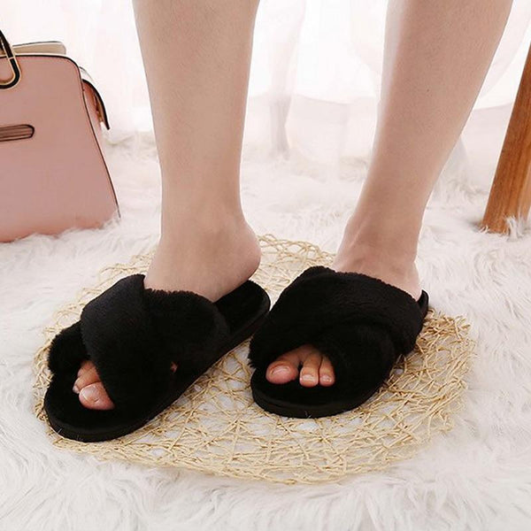 FAUX FUR INDOOR CROSSBAND SLIPPERS