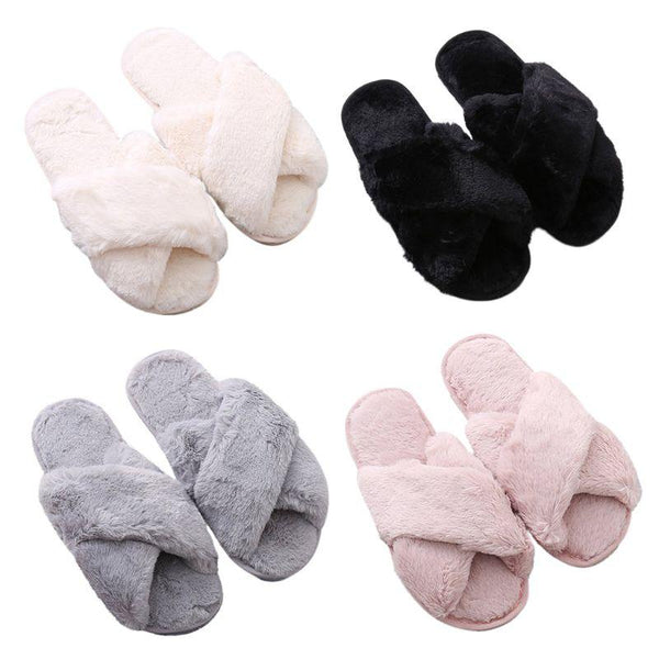 FAUX FUR INDOOR CROSSBAND SLIPPERS