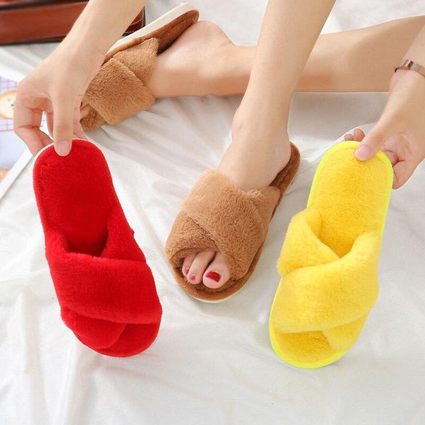 FAUX FUR CROSSBAND INDOOR SLIPPERS