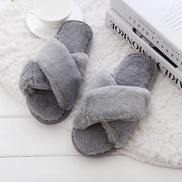 FAUX FUR INDOOR CROSSBAND SLIPPERS