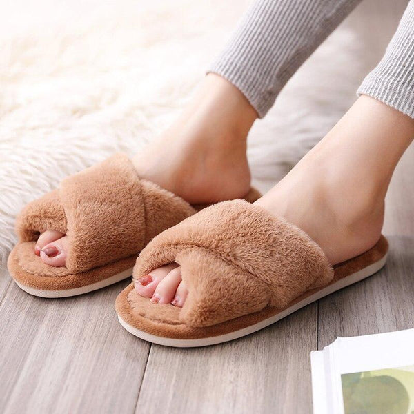 FAUX FUR CROSSBAND INDOOR SLIPPERS