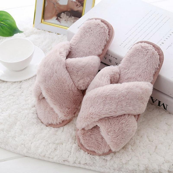 FAUX FUR INDOOR CROSSBAND SLIPPERS