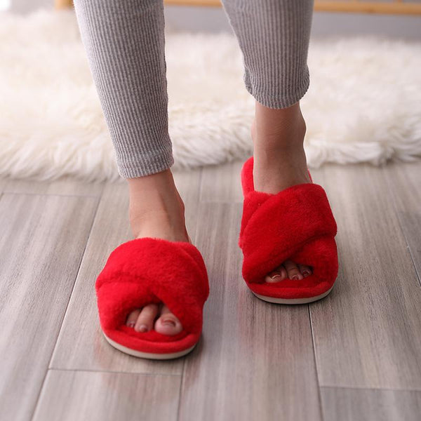 FAUX FUR CROSSBAND INDOOR SLIPPERS