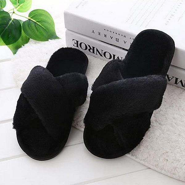 FAUX FUR INDOOR CROSSBAND SLIPPERS