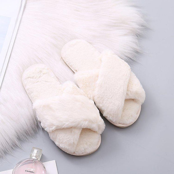 FAUX FUR INDOOR CROSSBAND SLIPPERS