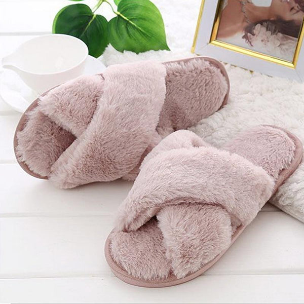 FAUX FUR INDOOR CROSSBAND SLIPPERS