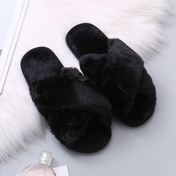 FAUX FUR INDOOR CROSSBAND SLIPPERS