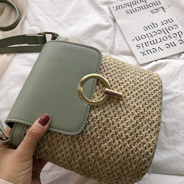 STRAW BUCKET HANDBAG