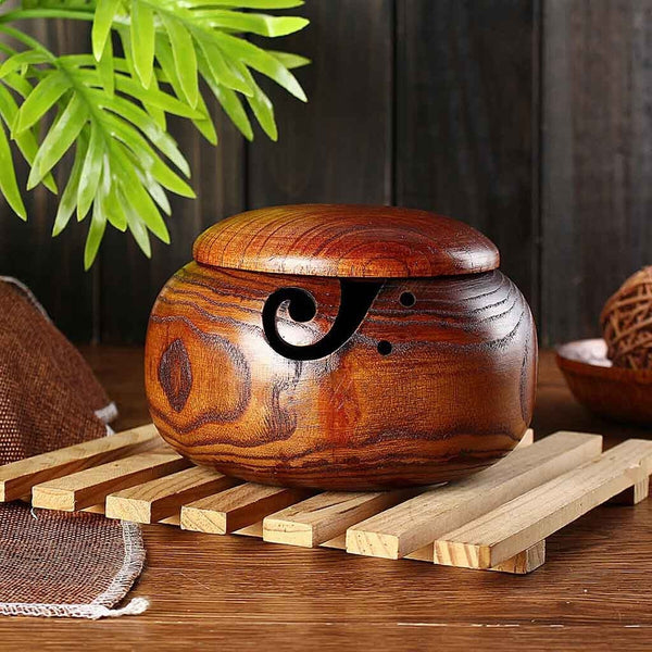 WOODEN YARN STORAGE BOWL