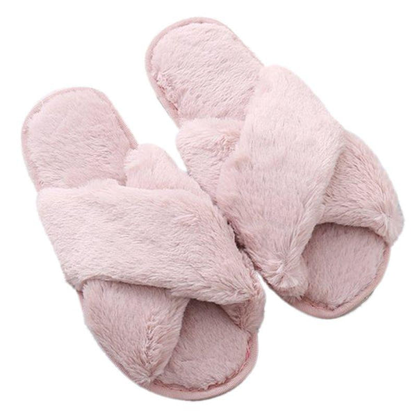 FAUX FUR INDOOR CROSSBAND SLIPPERS