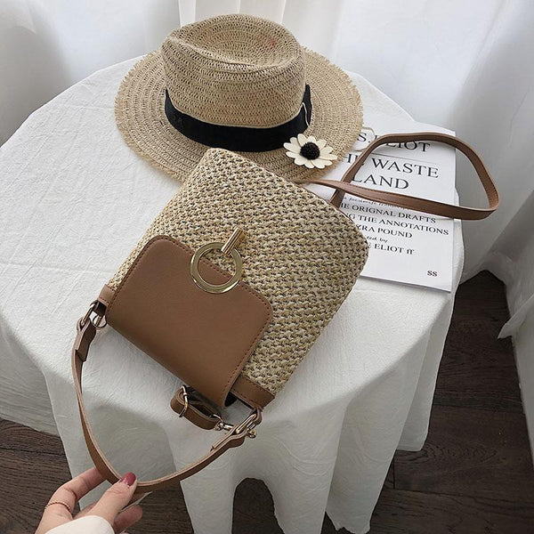 STRAW BUCKET HANDBAG