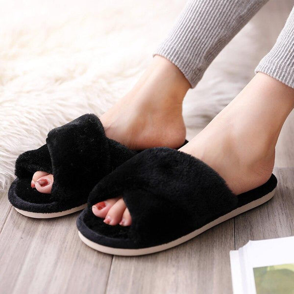 FAUX FUR CROSSBAND INDOOR SLIPPERS