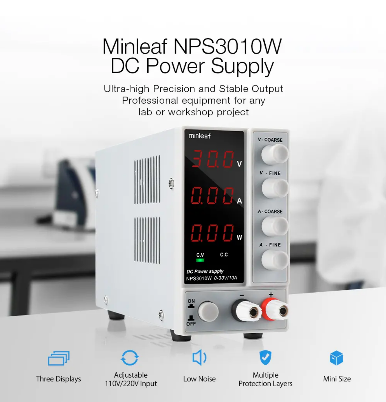 Minleaf NPS3010W Digital Variable DC Power Supply 0-30V 0-10A 300W Regulated Laboratory Switching Power Supply 110V/220V