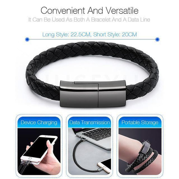 Outdoor Portable Leather Mini Micro USB Bracelet Charger