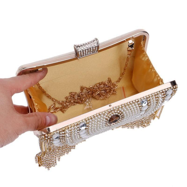 Diamonds Beaded Metal Clutch