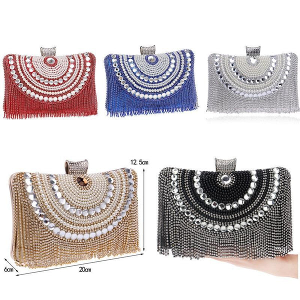 Diamonds Beaded Metal Clutch