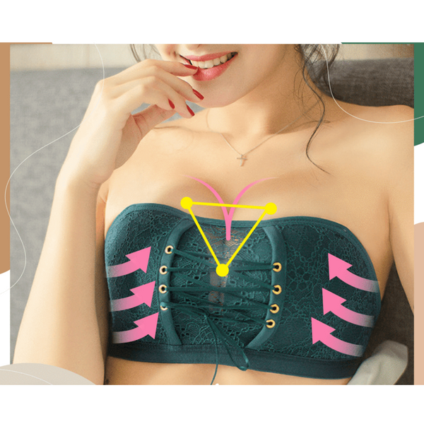 Lace Bandeau Drawstrings Push Up Bra