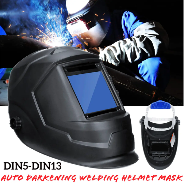 Solar Auto-Darkening Welding Helmet With Big View Area 4 Sensors External Adjustment Arc Tig Mig DIN5-DIN13