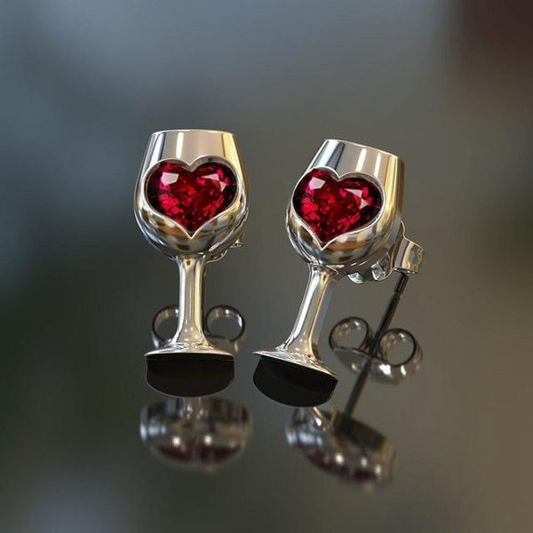 Wine Bottle Pouring Into A Cup Filling Love Heart Necklace