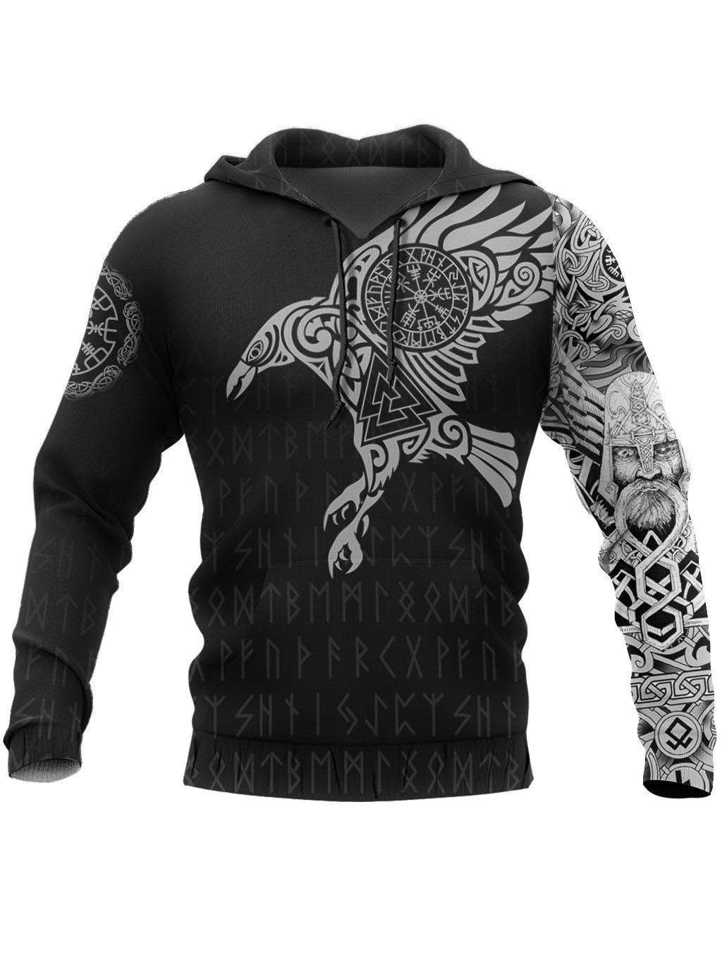 Men's VIKINGS-The Raven Of Odin Tattoo Hoodie