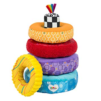 Rainbow Stacking Rings Toy, Help Baby Develop Fine Motor Skills and Hand-Eye Coordination with Multiple Textures, Bold Colors, Playful Patterns and Crinkly Sounds, 6 Months and Older