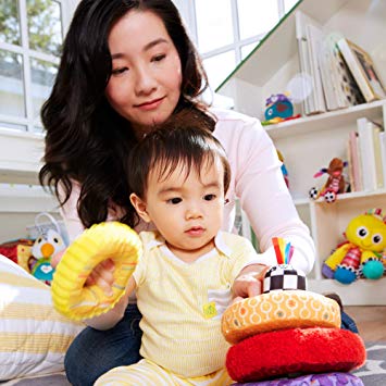 Rainbow Stacking Rings Toy, Help Baby Develop Fine Motor Skills and Hand-Eye Coordination with Multiple Textures, Bold Colors, Playful Patterns and Crinkly Sounds, 6 Months and Older