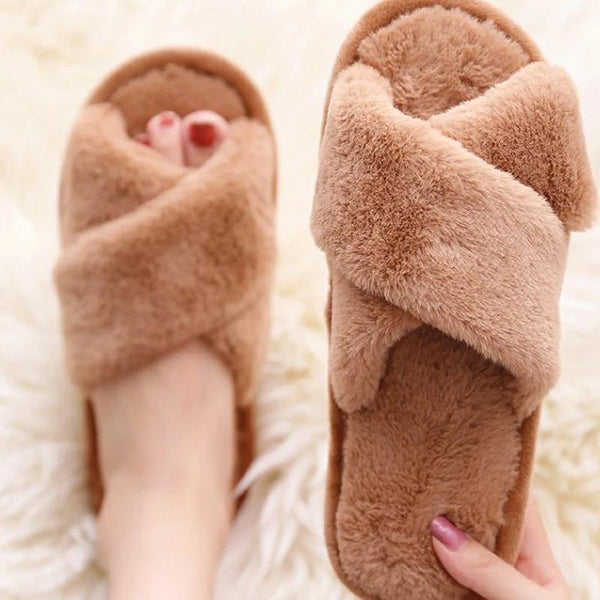 FAUX FUR CROSSBAND INDOOR SLIPPERS