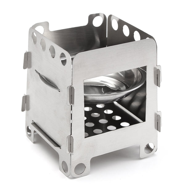 Outdoor Camping Wood Stove Picnic BBQ Cooking Furnace Wind Shield With Plate Cookware Utensil