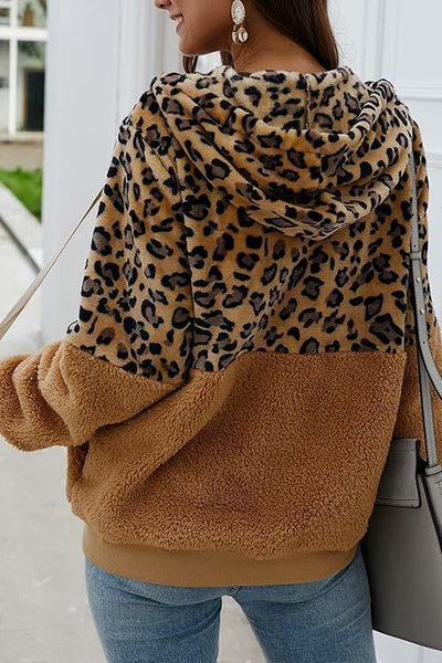 Chic Leopard Zip-Up Patchwork Hooded Coat(5 Colors)