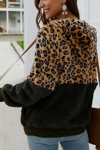 Chic Leopard Zip-Up Patchwork Hooded Coat(5 Colors)