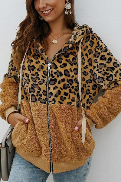 Chic Leopard Zip-Up Patchwork Hooded Coat(5 Colors)