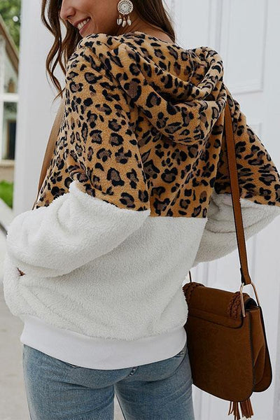 Chic Leopard Zip-Up Patchwork Hooded Coat(5 Colors)
