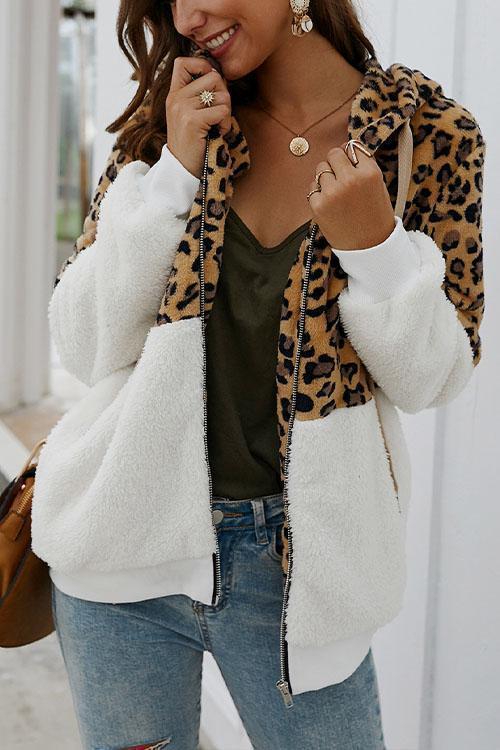 Chic Leopard Zip-Up Patchwork Hooded Coat(5 Colors)