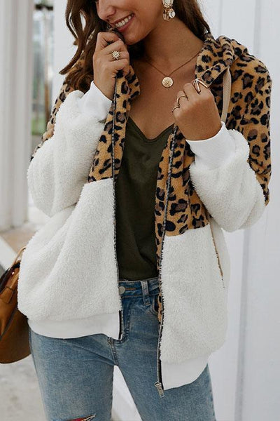 Chic Leopard Zip-Up Patchwork Hooded Coat(5 Colors)