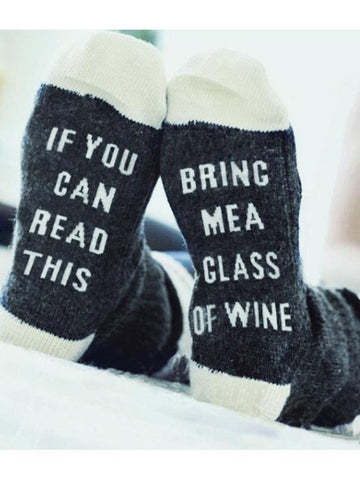 Women's Bring Me A Class Of Wine Letter Socks