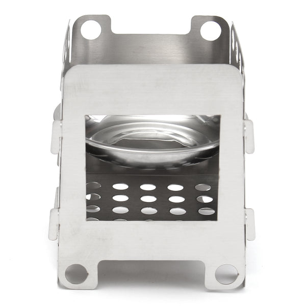 Outdoor Camping Wood Stove Picnic BBQ Cooking Furnace Wind Shield With Plate Cookware Utensil