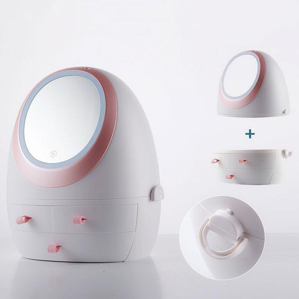 LED HD Mirror Makeup Storage Box Cosmetic Organizer Case