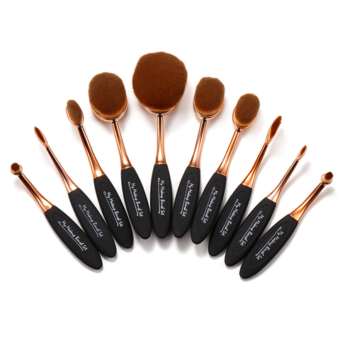 10 Piece Black and Gold Oval Brush Set