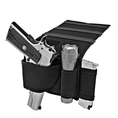 Under Mattress  Bedside Handgun Holster Adjustable with Flashlight and Magazine Loops -Fits Most Handguns