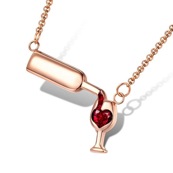 Wine Bottle Pouring Into A Cup Filling Love Heart Necklace