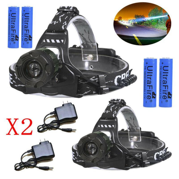 Zoomable Headlamp T6 LED Headlight Flashlight +Charger+18650 Battery