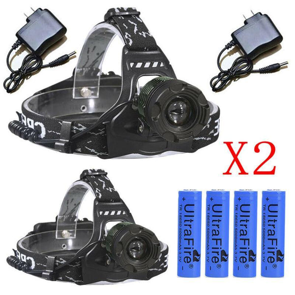 Zoomable Headlamp T6 LED Headlight Flashlight +Charger+18650 Battery