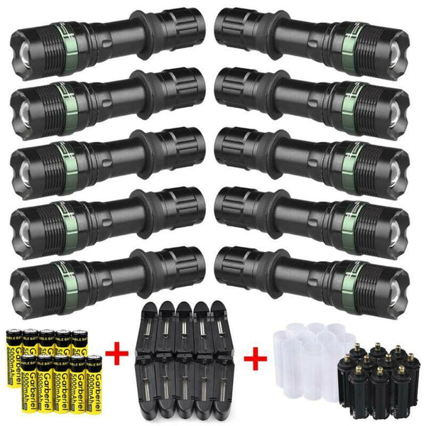 10 Sets Tactical 900 Lumen T6 Zoomable 18650 LED Flashlight