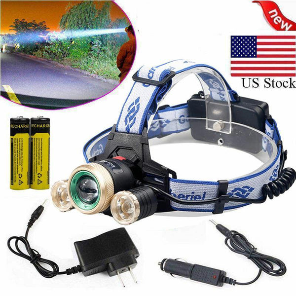 Zoomable Headlamp 3x T6 LED Headlight Head Light 18650 Flashlight Torch