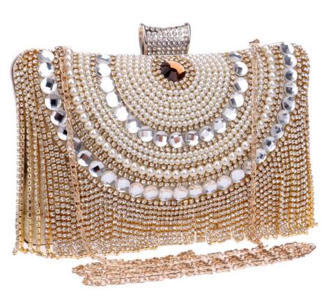 Diamonds Beaded Metal Clutch