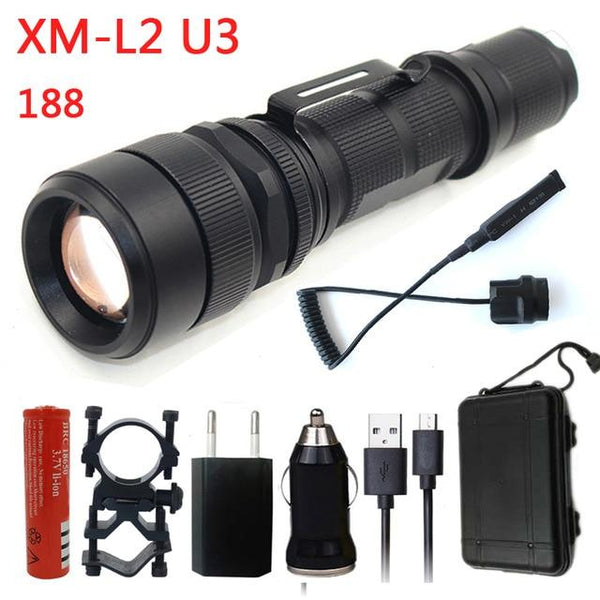 Police Tactical USB Rechargeable Led Flashlight XM L2 U3 5000L