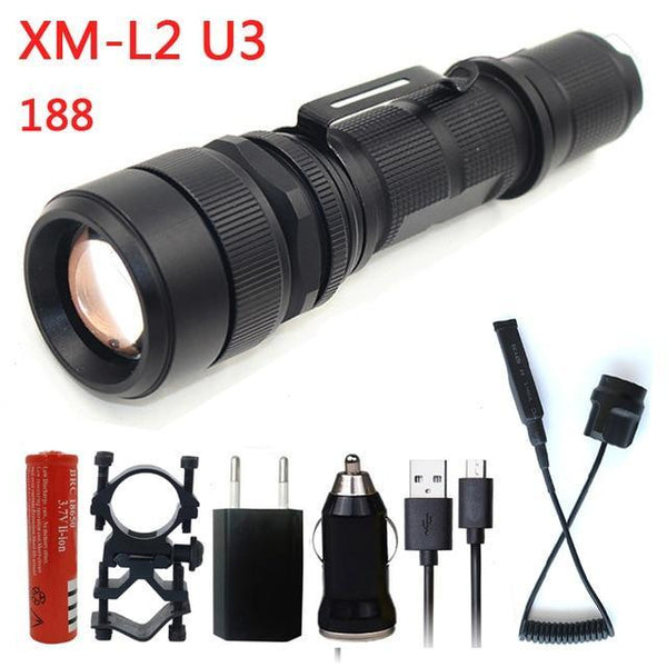 Police Tactical USB Rechargeable Led Flashlight XM L2 U3 5000L