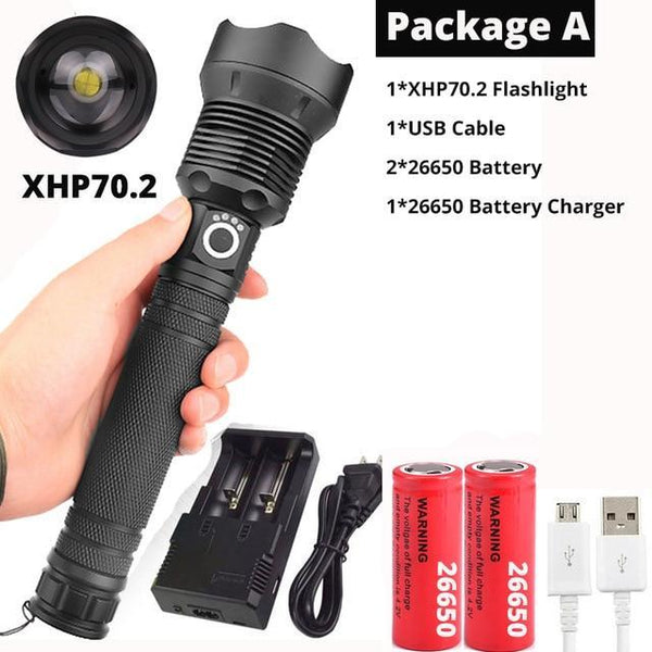 Brightest xhp70.2 High Powerful Rechargeable LED Flashlight
