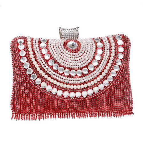 Diamonds Beaded Metal Clutch