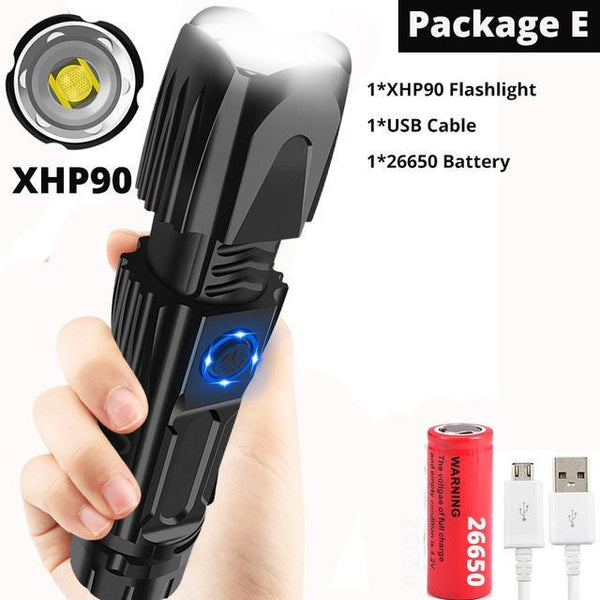 Brightest xhp70.2 High Powerful Rechargeable LED Flashlight